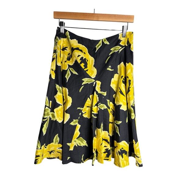Cache Black Yellow Print A Line Skirt Side Zip Fully Lined Size 6 - Picture 1 of 6